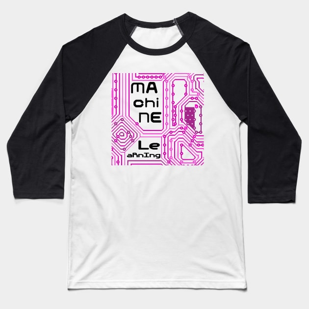 Machine Learning Computer Micro Chip Black Pink Baseball T-Shirt by aRtVerse